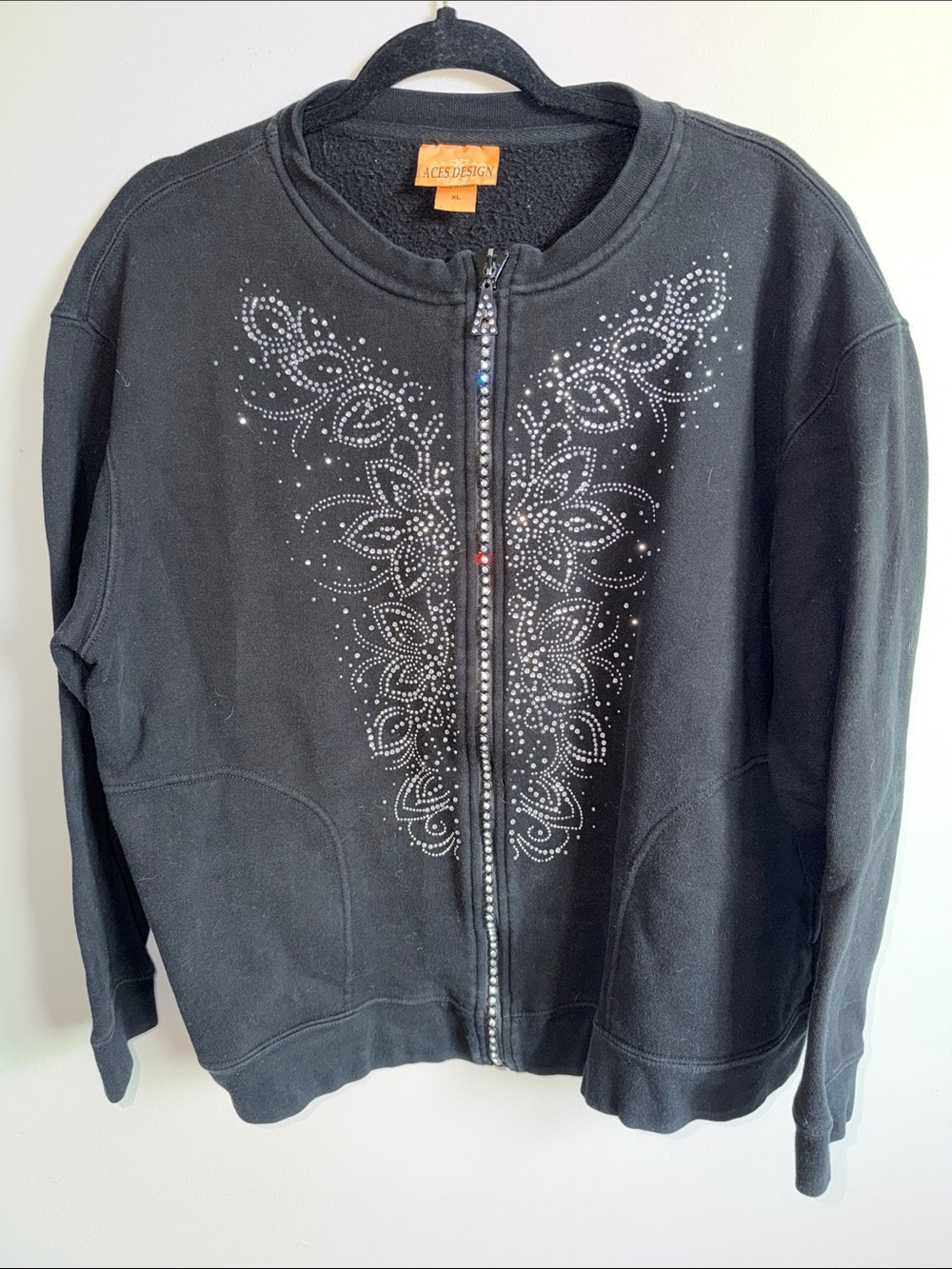 Aces Design XL Black Rinestoned Zip-Up Jacket